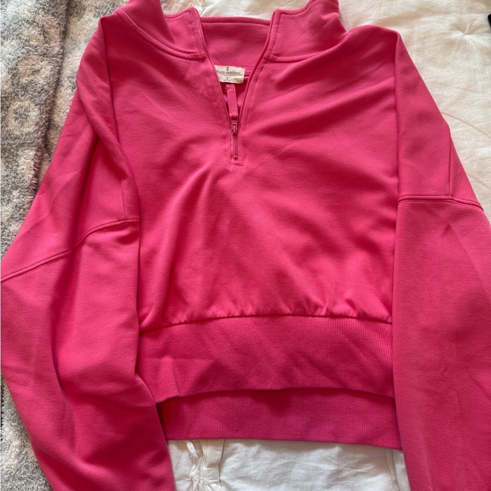 Simply Southern Pink Boxy Crop Polo Sweatshirt